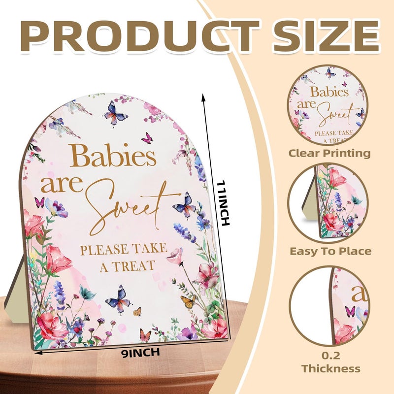 لافتة زينة لحفلات استقبال الأطفال على شكل فراشة من Sweet Babies Please Take A Treat - لافتة ترحيب وردية مقاس 9 * 11 بوصة - Image 2